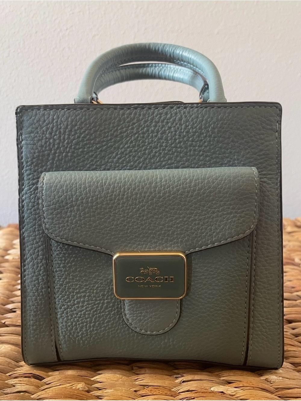 COACH Pebbled Leather Crossbody in Dusty Blue with Gold Hardware